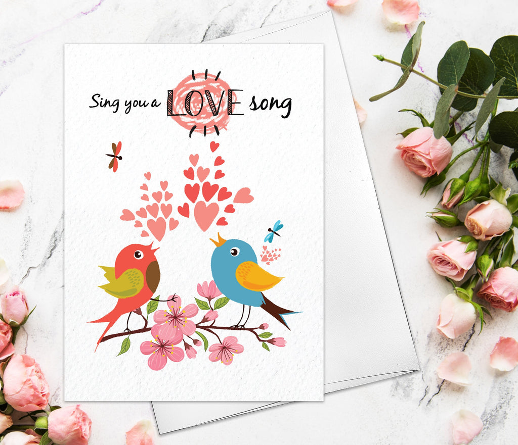 Valentine's Day Card - Love Birds Sing You a Love Song Card for Boyfriend Girlfriend Engagement Wedding Cute Valentines Day Greeting Card