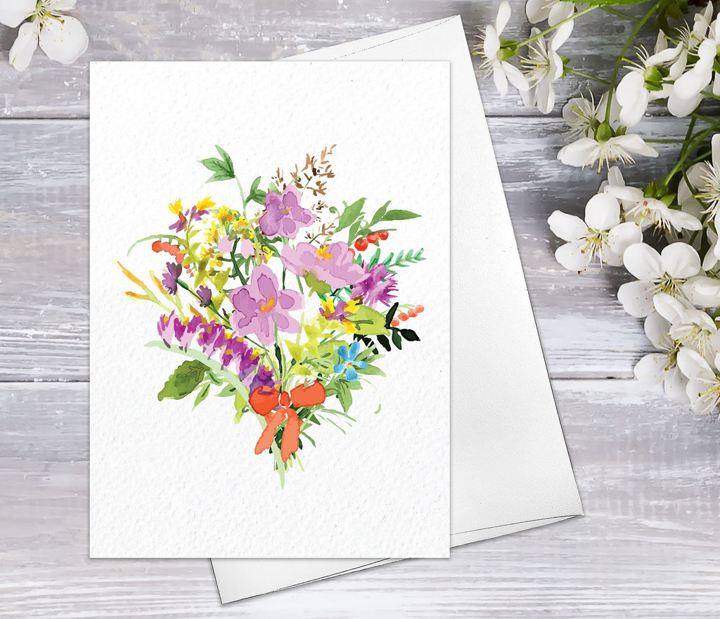 Wildflower Floral Flower Spring bouquet Watercolour Card Flower Greeting Cards Anniversary Mother's day Valentine's Day Blank Greeting Card