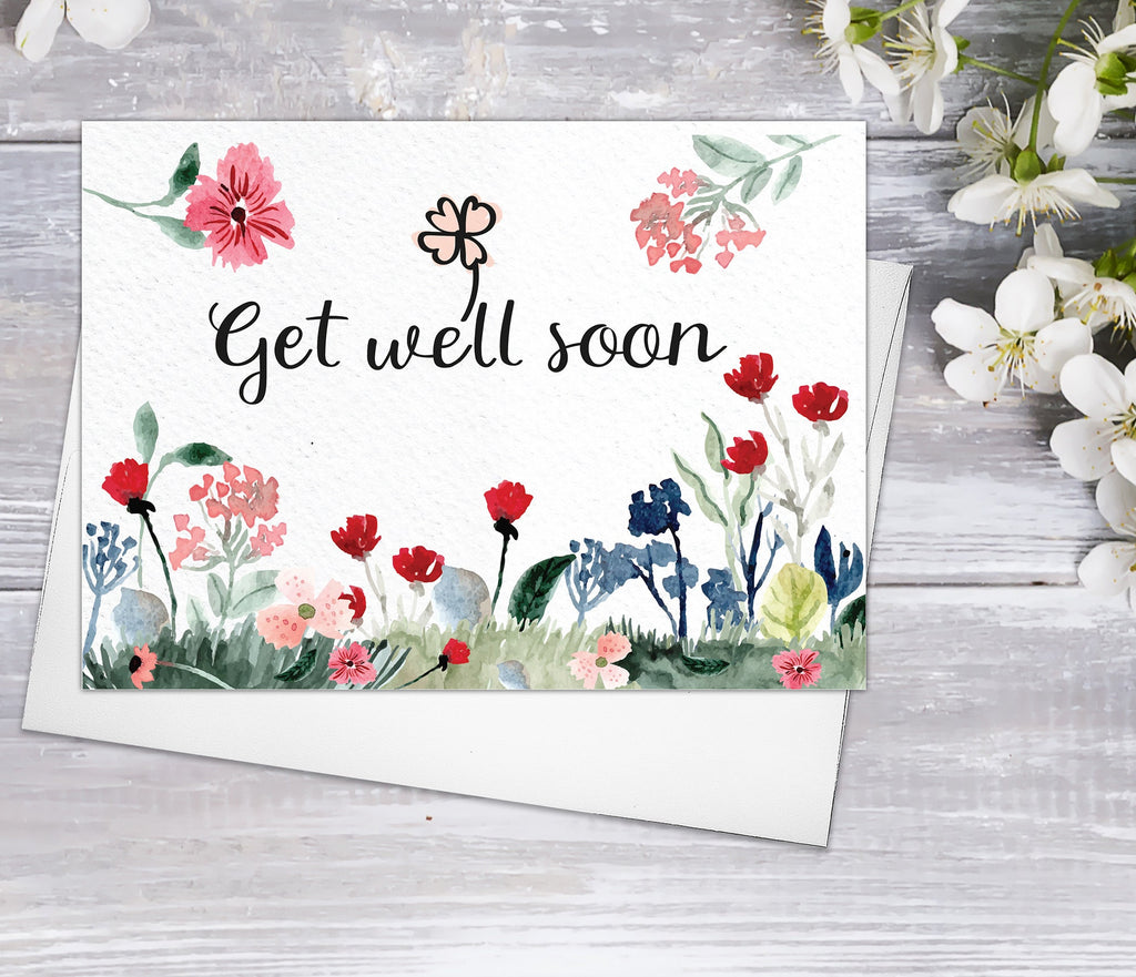 Spring Wildflower Blossoms Cards Floral Blank Watercolour Card Daisy Flower Greeting Cards Wild Flowers Get Well Soon Hope Greeting Cards