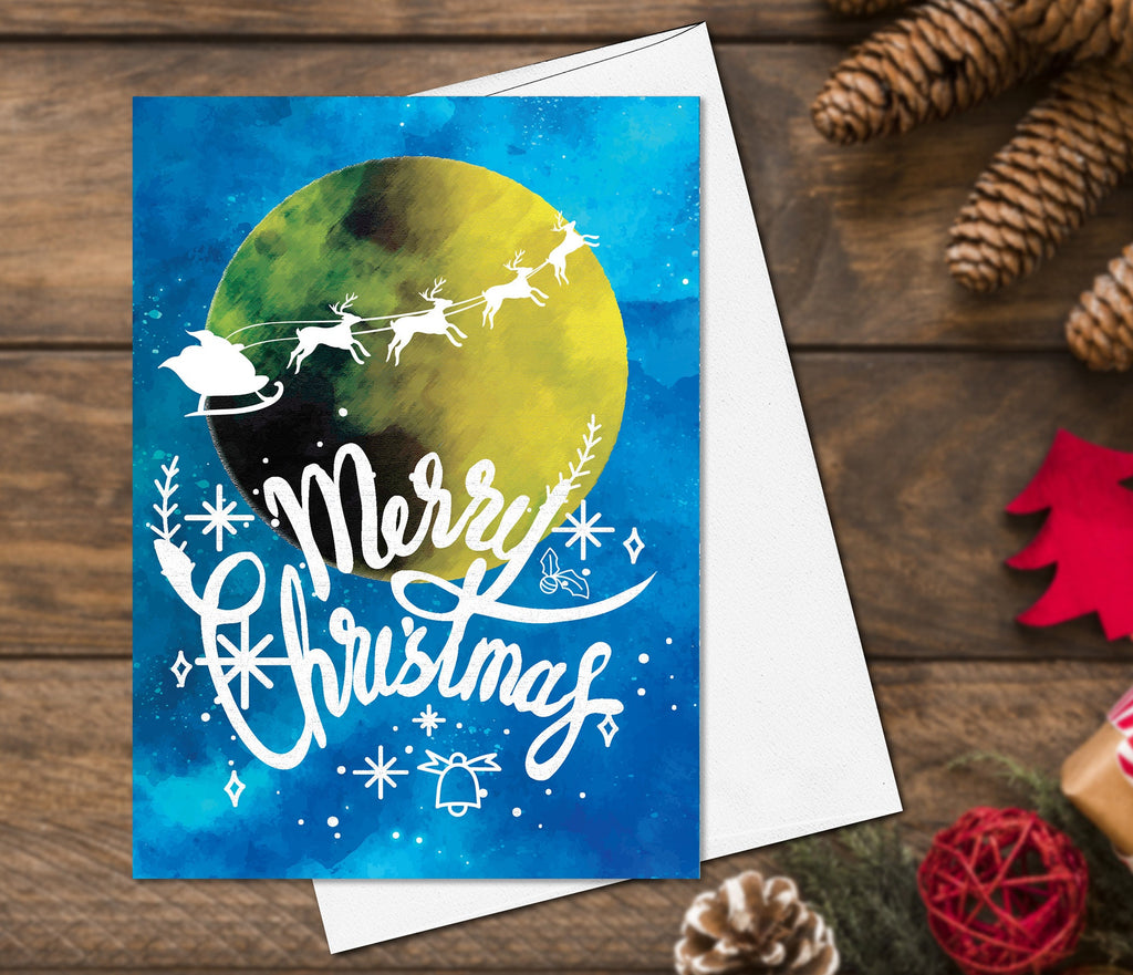 Starry Skies Christmas Cards set of 4, Merry Christmas and happy new year cards Set, Christmas Cards Holiday Greeting Card Pack Moon Cards