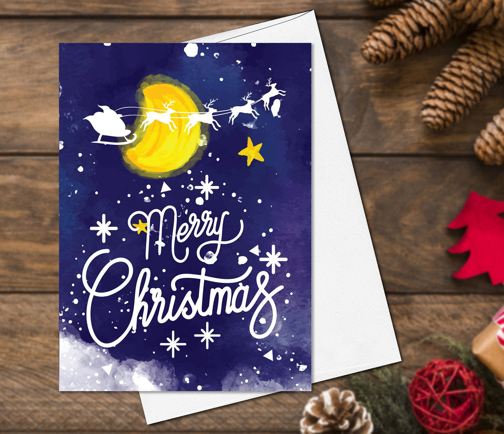 Christmas Cards set of 4, Merry Christmas and happy new year cards Set, Christmas Cards Holiday Greeting Card Pack Starry Sky Moon Cards