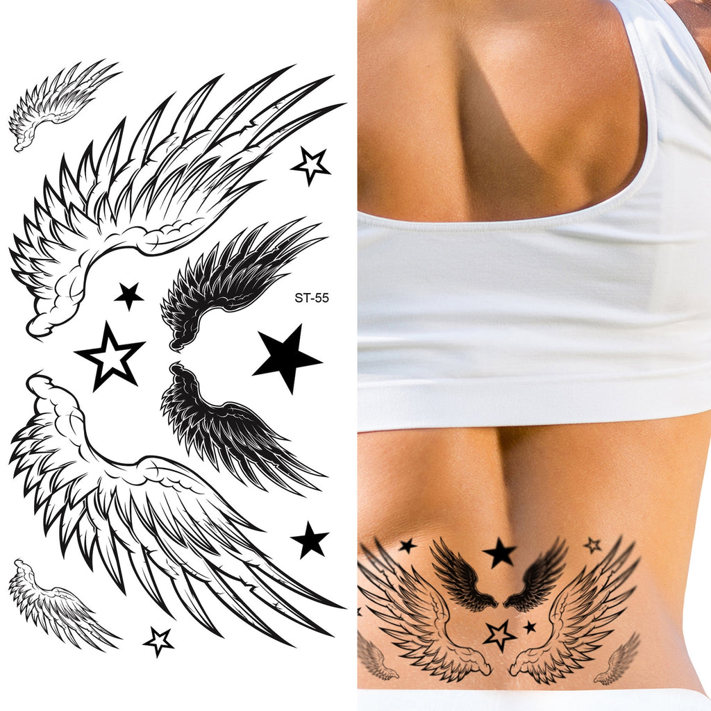 Supperb® Temporary Tattoos - Angel Wing Stars Freedom Feather Wing Love Faith Heaven Tattoos