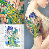 Supperb Large Temporary Tattoos - Watercolor Dream of peacock & Blue Flowers