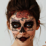 Supperb Halloween Face Tattoo Day of the Dead Sugar Skull Pink Peony Temporary Face Tattoo Kit