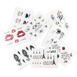 8-Sheets Romantic Assortment Temporary Tattoos Stickers -  Lip prints, Eiffel Tower, Bows, Feathers, Dandelions Tattoos