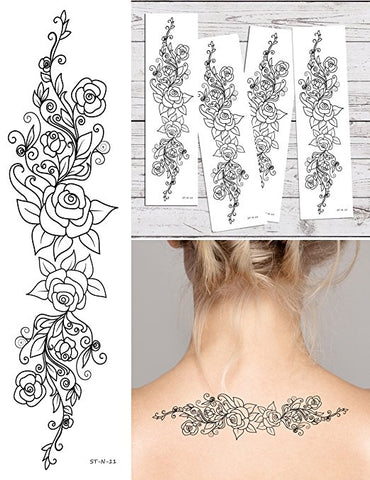 Supperb Temporary Tattoos - Black Tribal Rose Temporary Tattoo Tattoos (Set of 4)