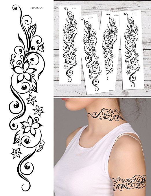 Supperb Temporary Tattoos - Black Tribal Flower Temporary Tattoo Tattoos (Set of 4)