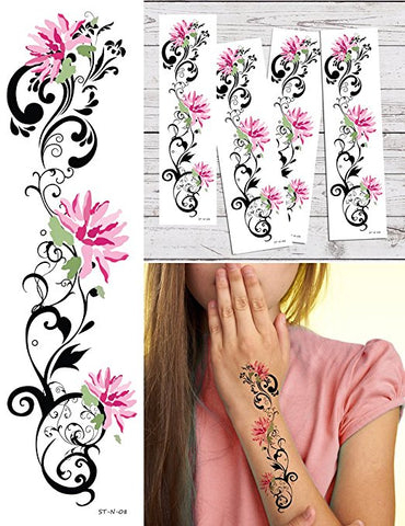 Supperb Temporary Tattoos - Pink lotus Tribal Temporary Tattoo Tattoos (Set of 4)