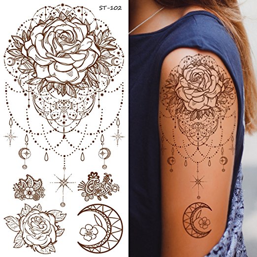 Supperb Temporary Tattoos - Inspired Mandala Rose Henna Jewelry Healing Yoga Meditation Tattoo