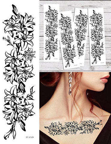 Supperb Temporary Tattoos - Black Tribal Lilium Lily Temporary Tattoo Tattoos (Set of 4)