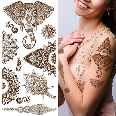 Supperb Temporary Tattoos - Mandala Henna Healing Yoga Meditation Elephant Tattoo