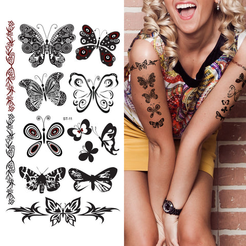 Supperb® Temporary Tattoos - Cute Black Tribal Butterflies Temporary Tattoo