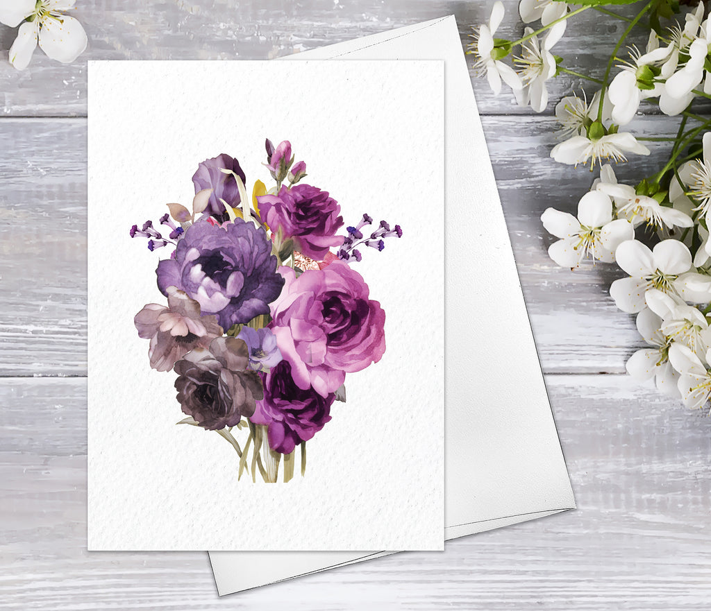 Supperb Fine Art Greeting Card Purple Rose Floral Floral Watercolor Card Anniversary Mother's day