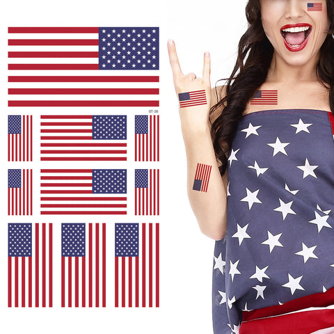 Supperb® American Flag Temporary Tattoo Kit, USA Flag Temporary Tattoos, 10 Tattoos