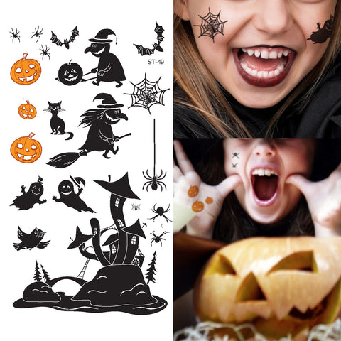 Supperb® Temporary Tattoos - Witch, Ghost, Pumpkin Halloween Tattoos