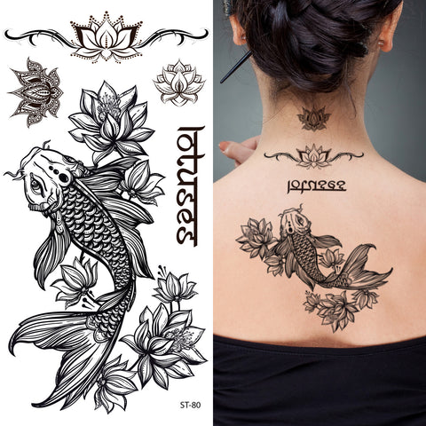 Supperb Temporary Tattoos - Fish & Lotus Spirit Yoga Tattoos