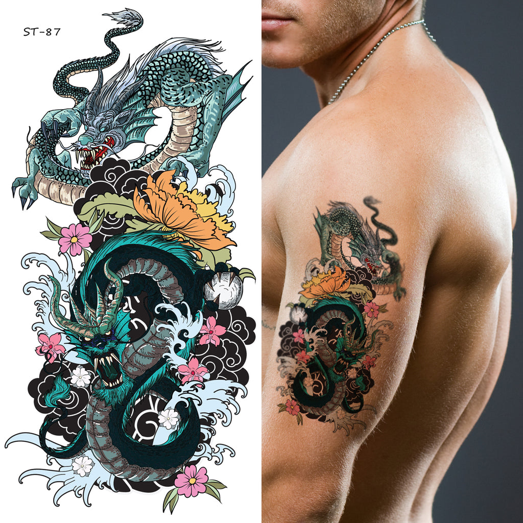 Supperb Temporary Tattoos - Two Blue Dragons (Set of 2)