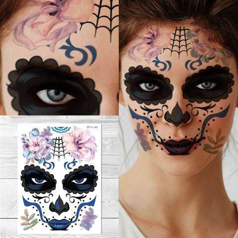 Supperb Halloween Face Tattoo Day of the Dead Sugar Skull Red Rose Temporary Face Tattoo Kit