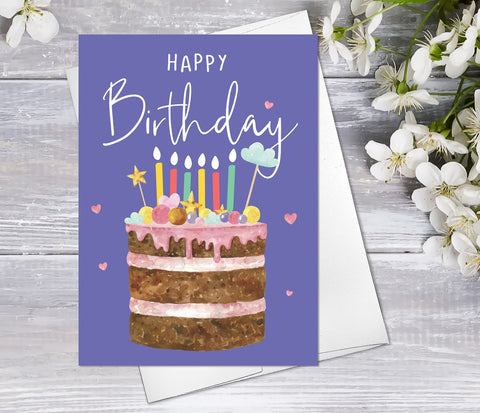 Supperb Personalized Greeting Card - Birthday Cake Card Custom Birthday Card Add Name Personalize Color Happy Birthday Greeting Card