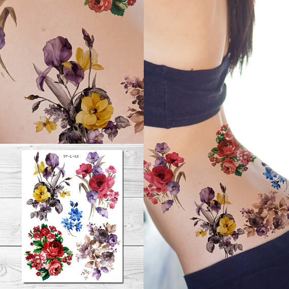 Supperb Large Temporary Tattoos - Mix Bouquet of Flowers