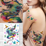 Supperb Large Temporary Tattoos - Gorgeous Colorful Dragon & birds