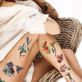 Supperb Large Temporary Tattoos - Summer flowers & Hummingbird