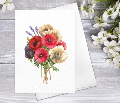 Poppy Flower Fine Art Note Cards with Envelopes Floral Blank Watercolour Card Flower Greeting Cards Anniversary Mother's day Greeting Cards