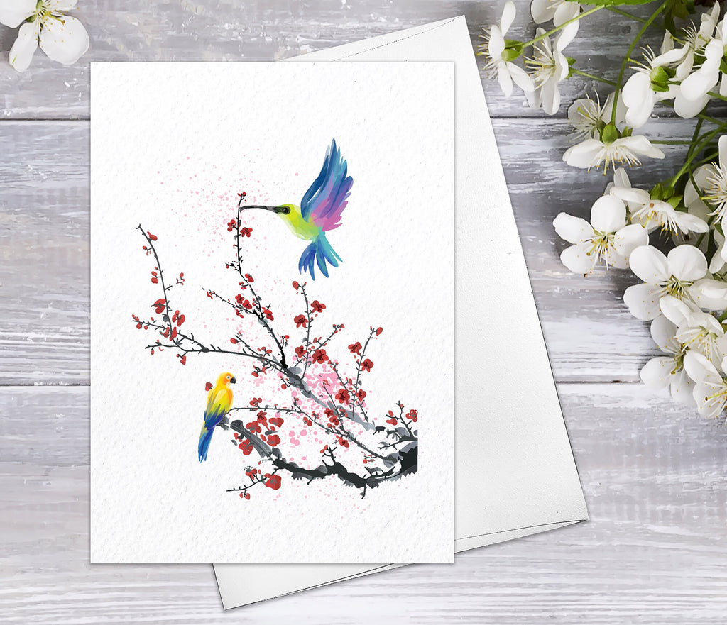 Floral Flower Cherry blossoms Blooming Watercolour Card Flower Greeting Cards Anniversary Mother's day Valentine's Day Blank Greeting Card