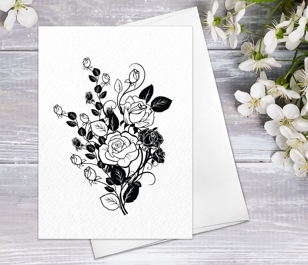 Floral Flower Black Tribal Rose blossom Watercolour Card Flower Greeting Cards Anniversary Mother's day Valentine's Day Blank Greeting Card