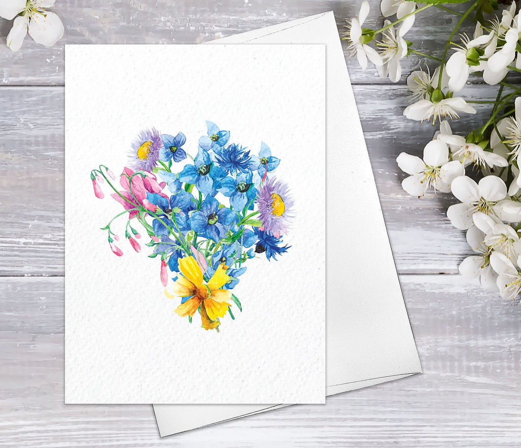 Flower blue floral daisy chrysanthemum Watercolour Card Flower Greeting Cards Anniversary Mother's day Valentines Day Blank Greeting Card