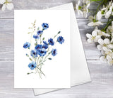 Flower Floral blue daisy chrysanthemum Watercolour Card Flower Greeting Cards Anniversary Mother's day Valentines Day Blank Greeting Card