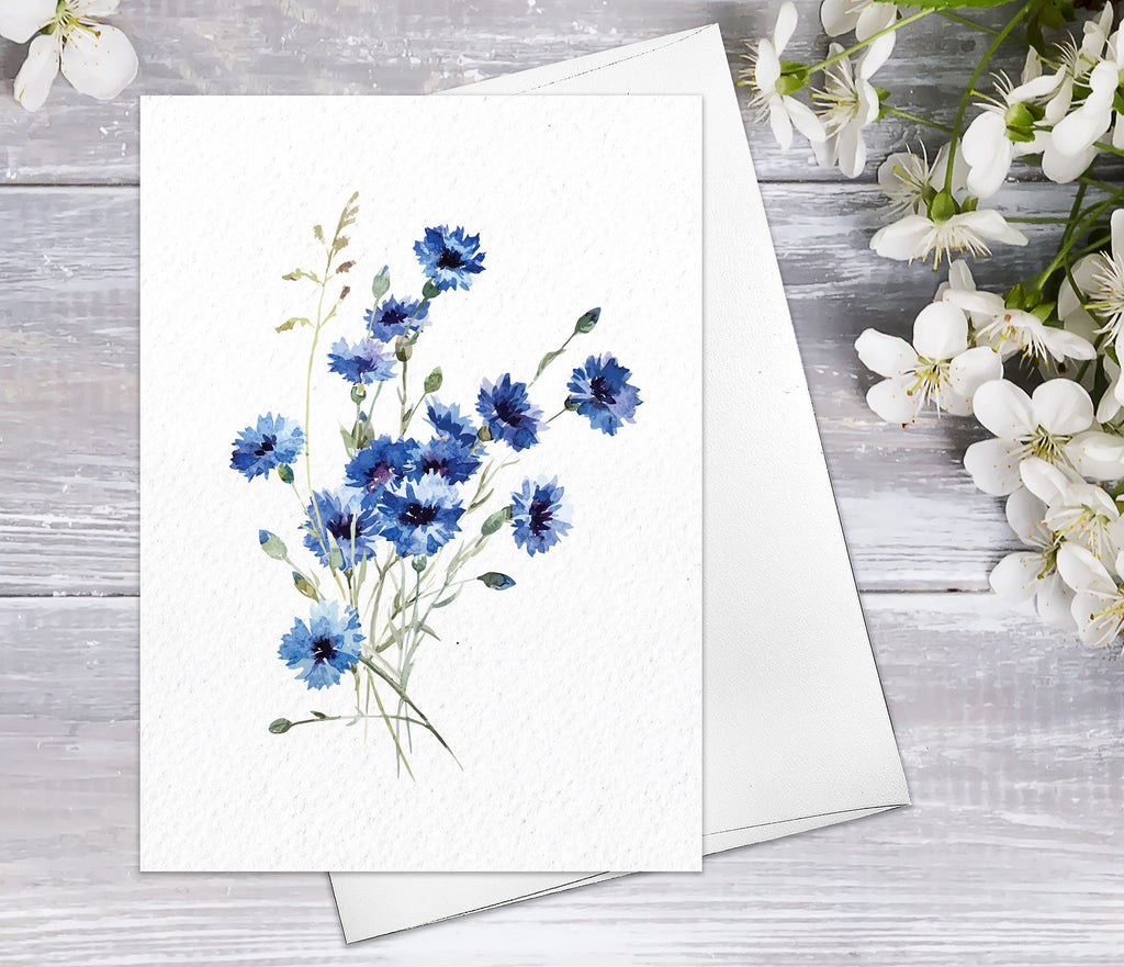 Flower Floral blue daisy chrysanthemum Watercolour Card Flower Greeting Cards Anniversary Mother's day Valentines Day Blank Greeting Card