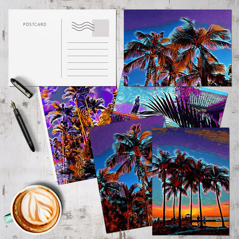 Landscapes Palm Tree Postcards Set  Palm Tree Tropical Tree Painting Art Postcards Colorful Cards Hawaii Travel Posters landscape Prints