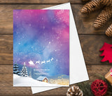 Starry Skies Watercolor Christmas Cards set of 4, Merry Christmas and Happy New Year Cards Holiday Greeting Card Pack Moon Cards