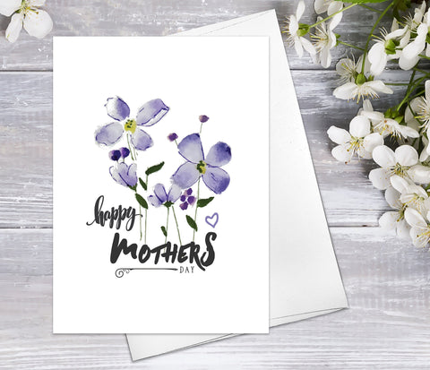 Happy Mother's Day Flower Spring Watercolour Card Purple Floral Greeting Cards for Mom Mother's Day Greeting Cards Mothers Day Cards Gift