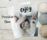 Personalize Cat Funny Greeting Cards  Sleeping Cat Card Enjoy Your Day acrylic painting Card Thank You Cards Cat Custom Name Birthday Card